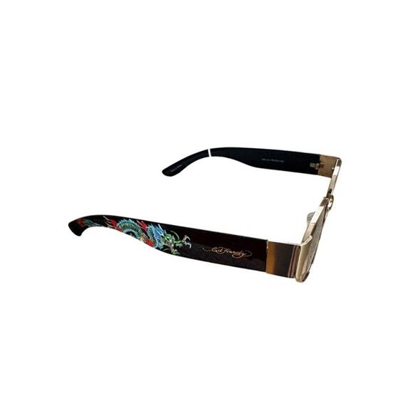 NWT ED HARDY Tattoo Art Sunglasses Dragon Ed-Annunciation BLK BLUE GOLD 100% UV - Picture 2 of 16